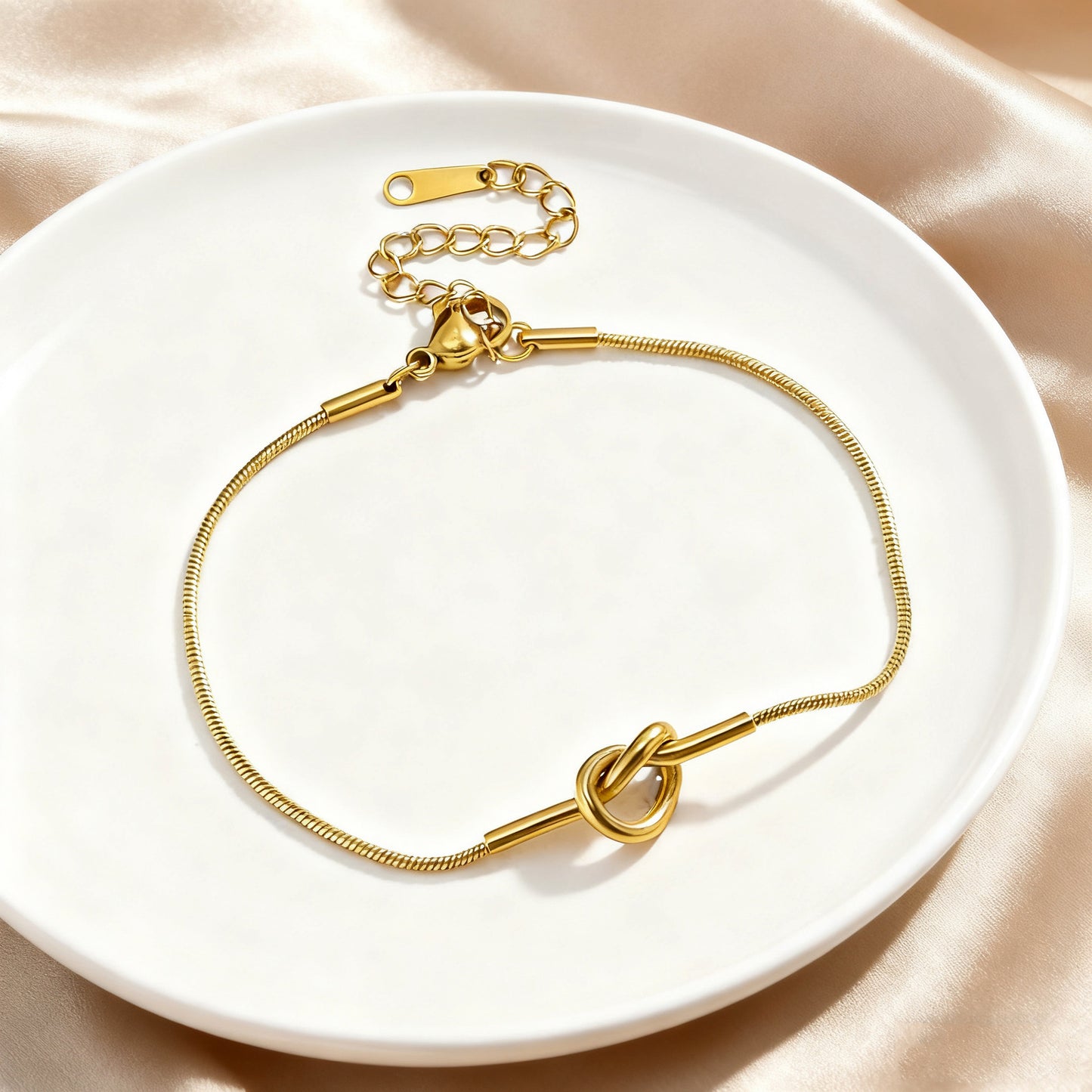 Geometric Knot Gold Plated Stainless Steel Snake Chain Bracelet for Women