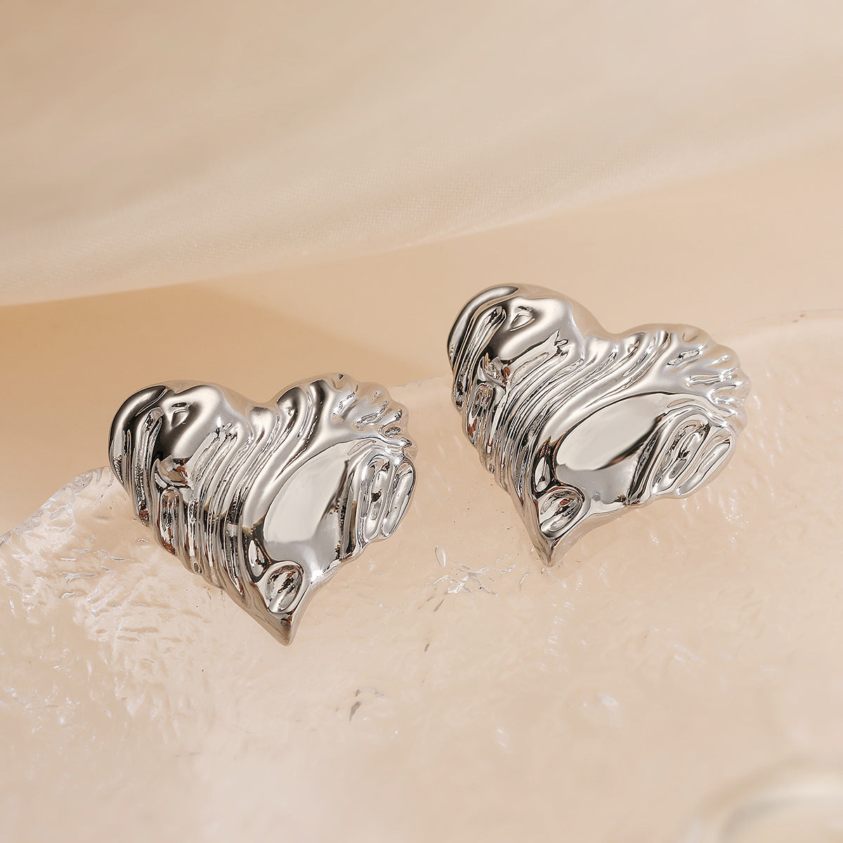 Minimalist Luxury Gold Plated Brass Heart Triangle Geometric Stud Earrings for Women