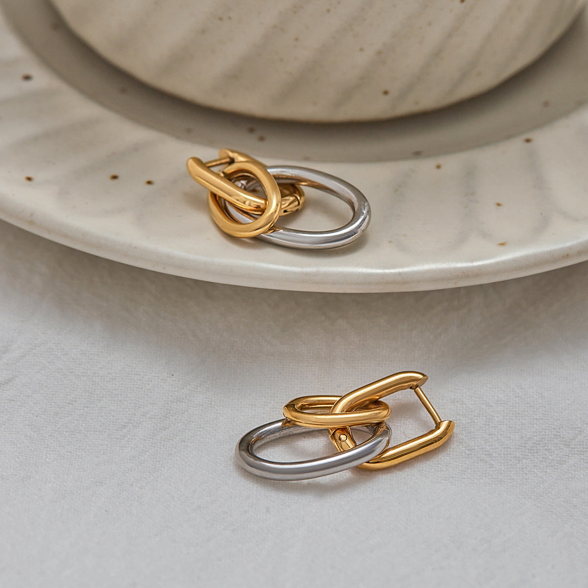 Oval Geometric Plated Stainless Steel Earrings for Women