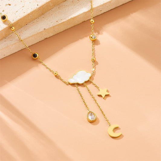 Korean Style Stainless Steel Plated Drop Star Moon Cloud Pendant Necklace for Women