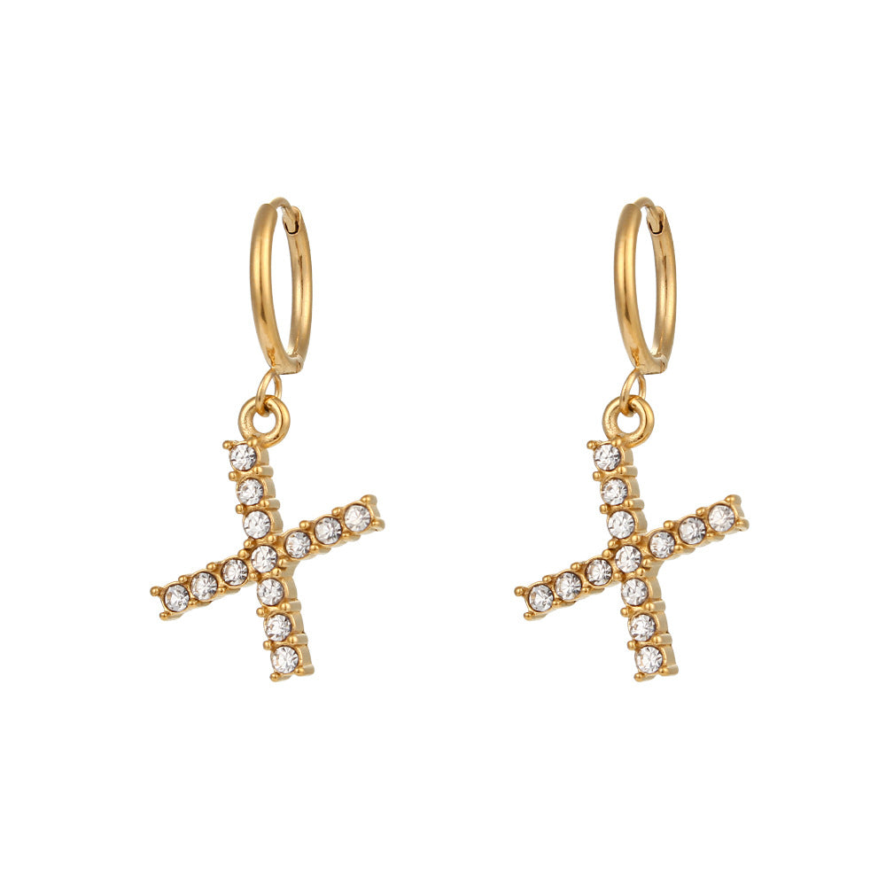 Minimalist Fashion Letter Earrings for Women Stainless Steel with 18K Gold Plating and Micro-Pave Zirconia