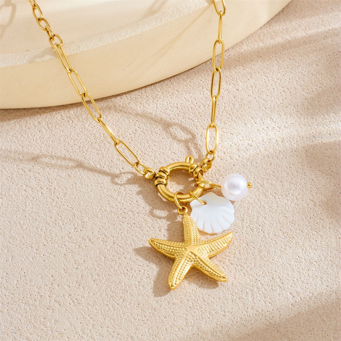 Casual Gold Plated Star Stainless Steel Necklace with Curb Chain for Women