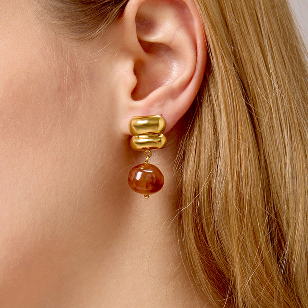 Pendientes de resina con diseño geométrico retro artístico con postes chapados en acero titanio para mujer