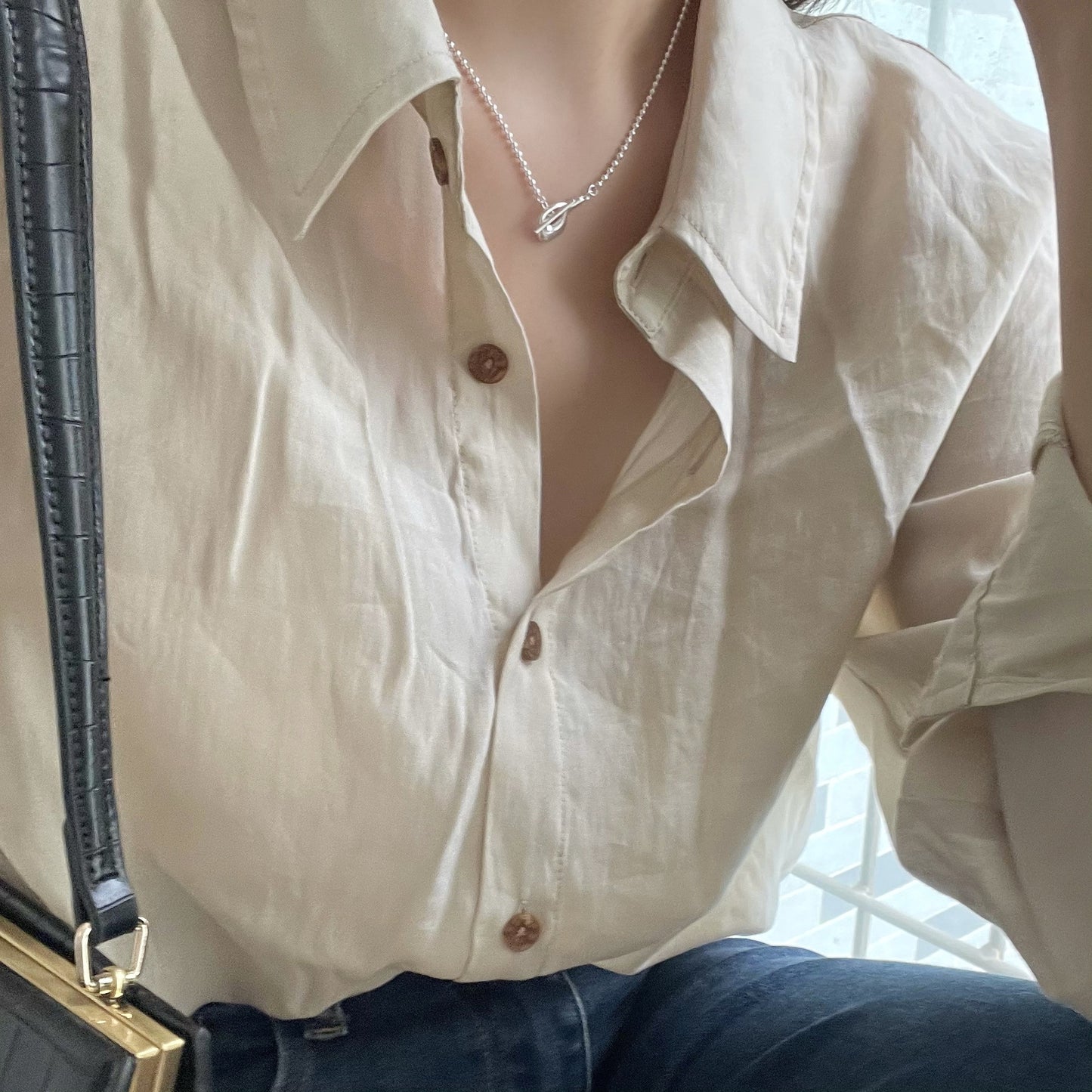 Collana da donna minimalista con perline tonde geometriche in argento sterling 925