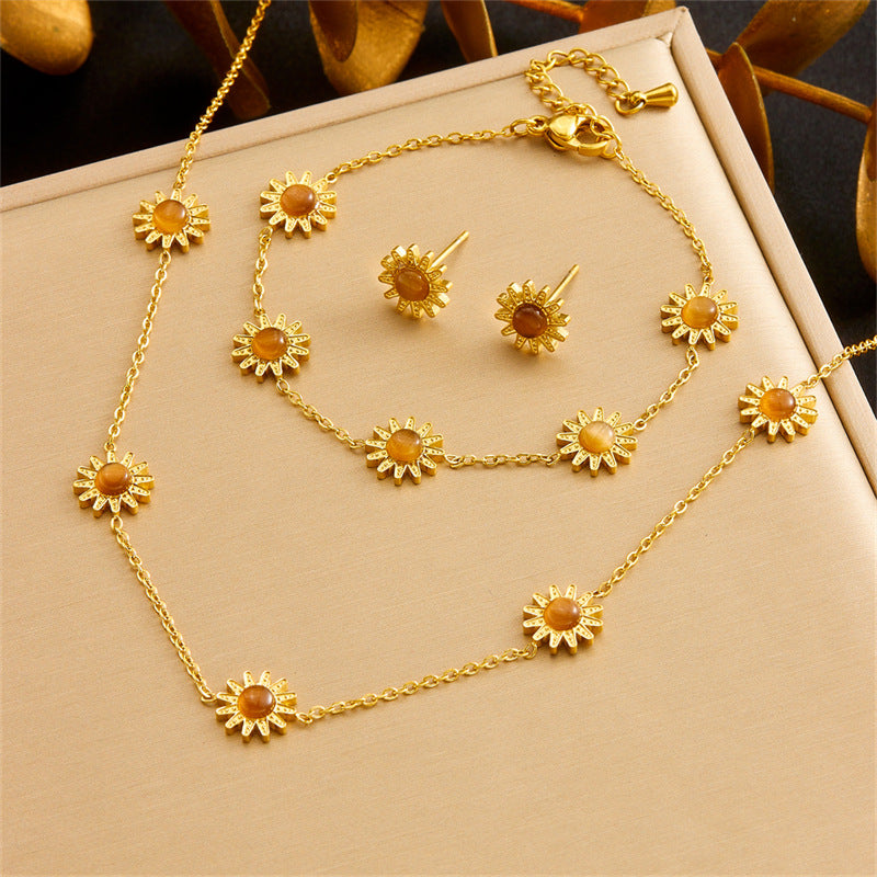Minimalist Gold Plated Stainless Steel Heart Butterfly Teardrop Pearl Jewelry Set for Women