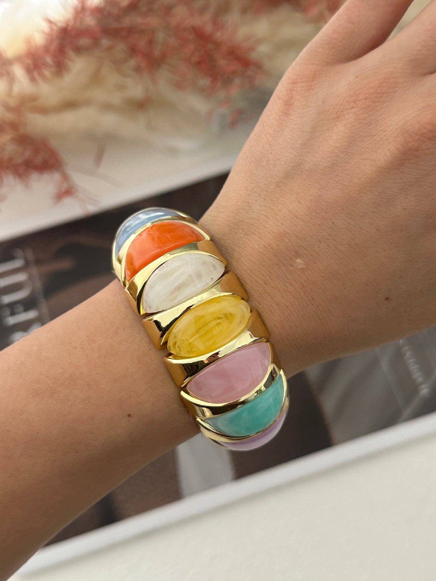 Geometric Plated Acrylic Wide Cuff Bracelet
