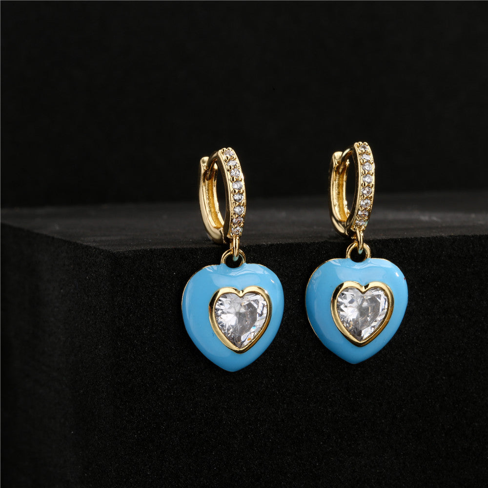 Elegant Heart Geometric Drip Oil Cubic Zirconia Brass 18K Gold Plated Earrings