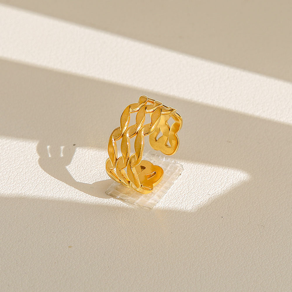 Anello di tendenza da donna in acciaio inossidabile geometrico placcato oro con perle e fiori stile Instagram