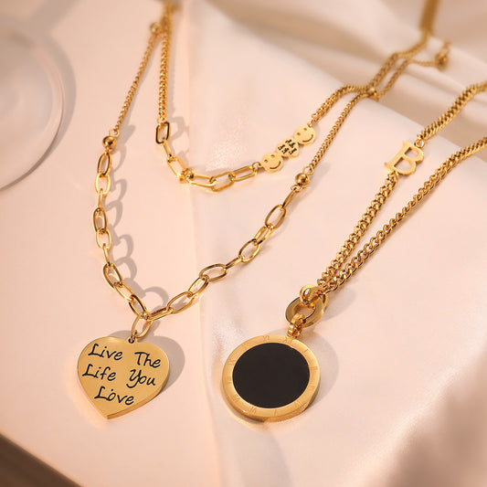 Collar con colgante redondo minimalista de nácar para mujer en acero de titanio con chapado en oro, cadena de suéter de moda