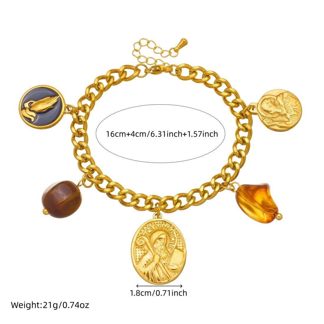 Vintage Gold Plated Round Geometric Drip Oil Resin Pendant Stainless Steel Serpentine Chain Necklace Set
