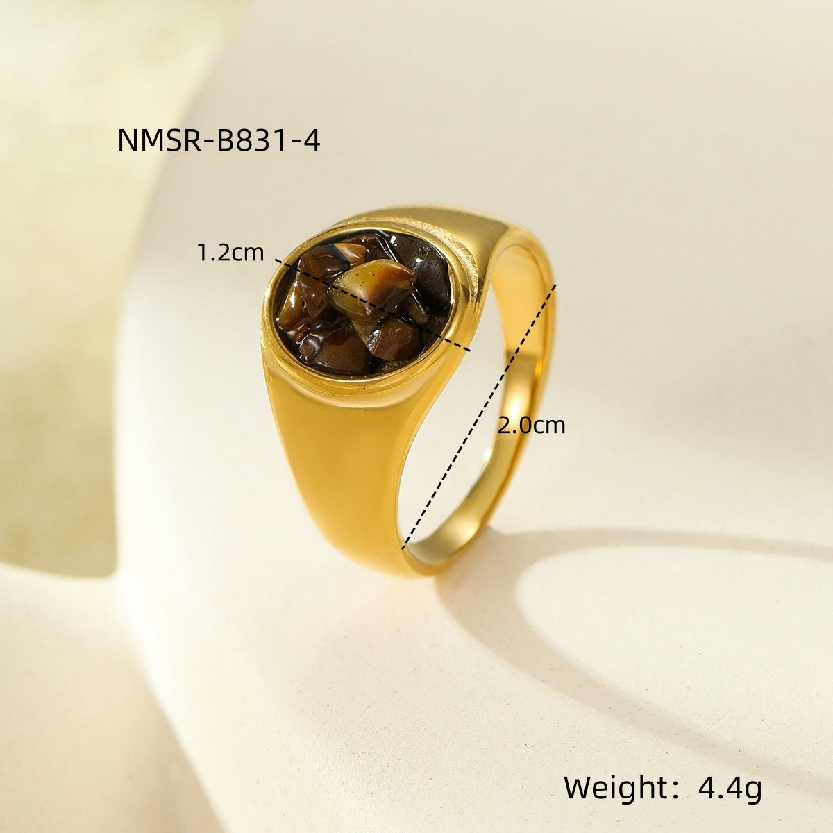 Fashionable Minimalist Round Stainless Steel Ring with Natural Stone Inlay for Women, Hypoallergenic and Fade-Resistant