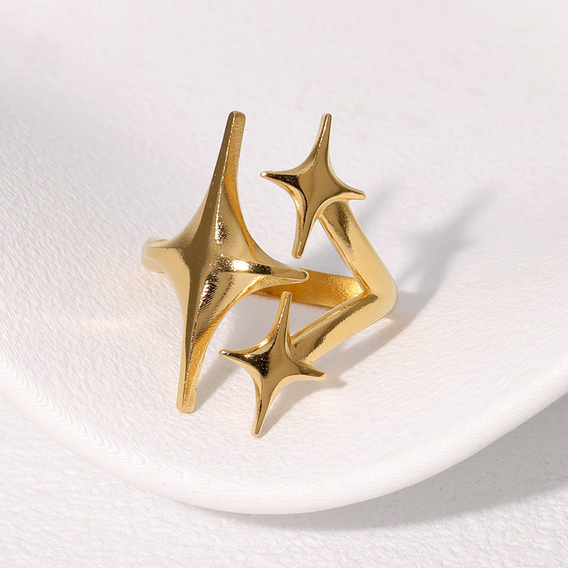 Minimalist Star-Shaped Stainless Steel Ring with Gold Plating for Women, Unique Indie Style Statement Index Finger Ring