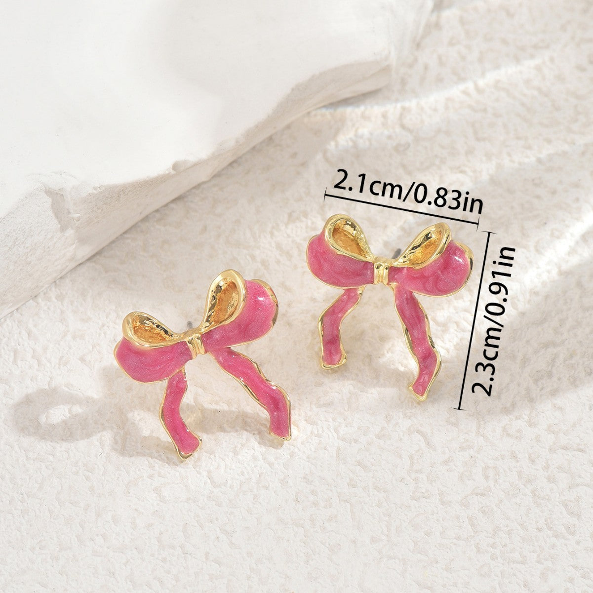 Encantadores aretes de esmalte en forma de lazo para mujer, de aleación de zinc con diseño minimalista y elegante.
