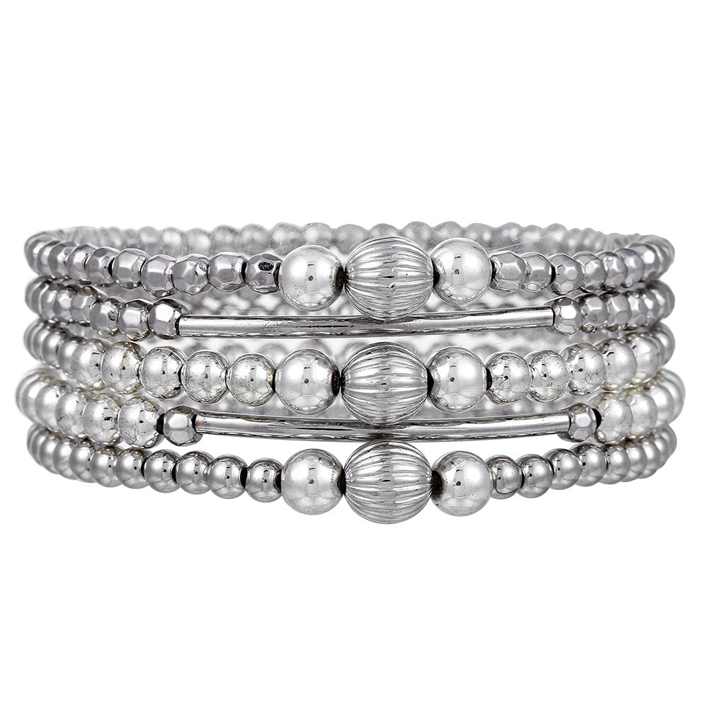 Bohemian Style Geometric Beaded Elastic Bracelet Set for Women with CCB Pearl and Acrylic Beads