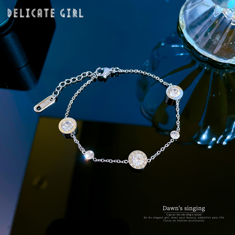 Constellation Moon Star Drop Zircon Bracelet in Titanium Steel with Gold Plating for Women