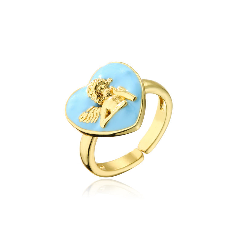 Bohemian Luxury 18K Gold Plated Brass Drip Oil Heart Ring