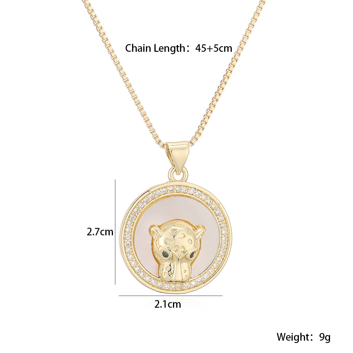 Hip-hop 18K Gold Plated Brass Round Leopard Head Pendant Necklace with Cubic Zirconia for Women