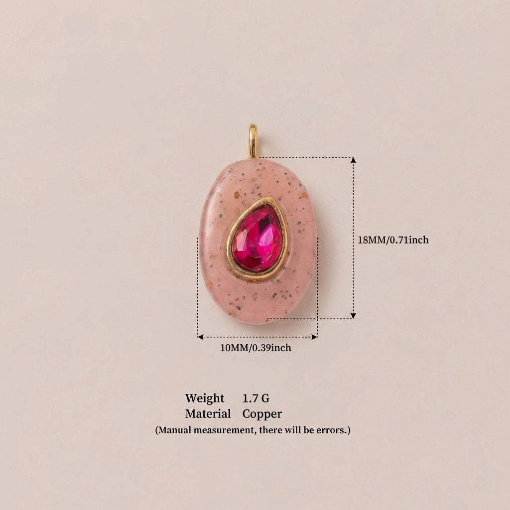 Colorful Cubic Zirconia Round Square Geometric Gold Plated Stainless Steel Pendant