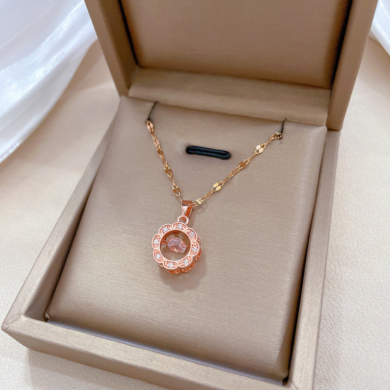 Collana con ciondolo a luna geometrica minimalista da donna e da uomo con catena in acciaio inossidabile e intarsio di strass