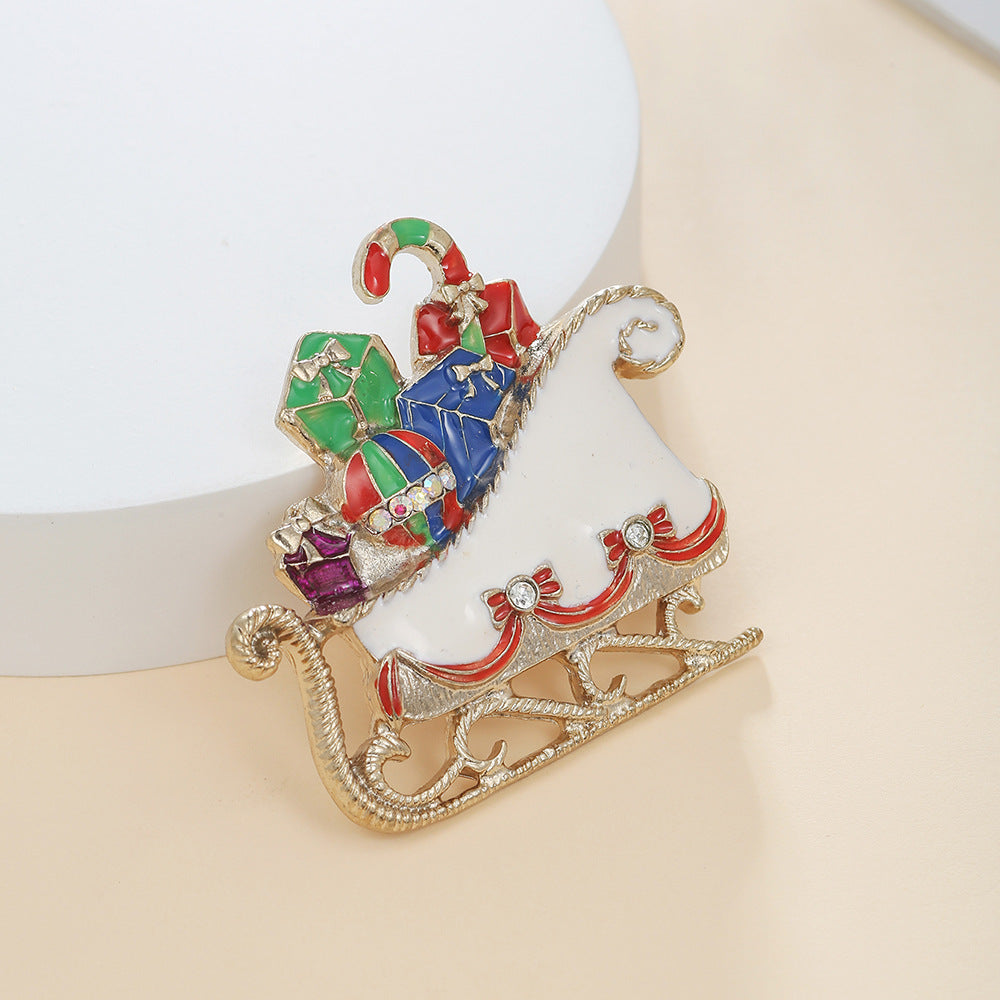 Geometric Drip Oil Plated Alloy Brooch with Christmas Pumpkin Reindeer Snowman Sleigh Ghost Apple Designs for Women