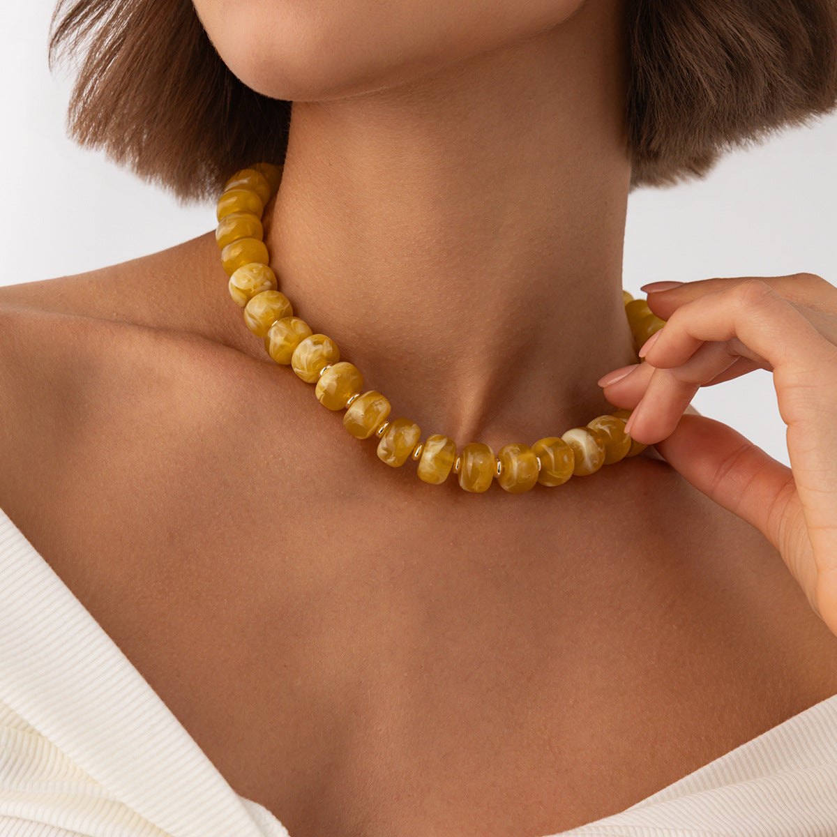 Bohemian Geometric Gradient Resin Plated Stainless Steel Ball Chain Necklace for Women