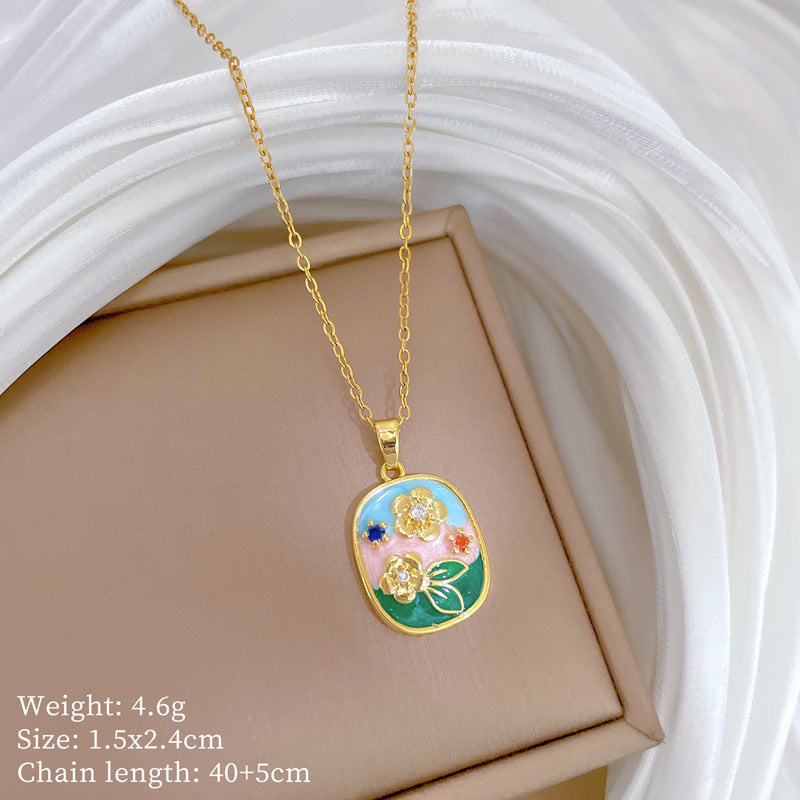 Sweet Geometric Moon Titanium Steel Necklace with Brass Pendant
