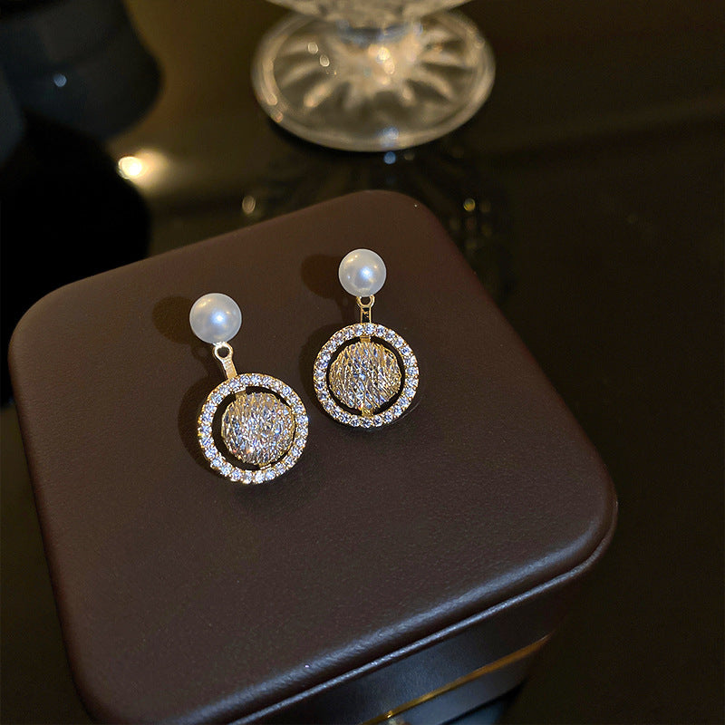Minimalist Geometric Drop Earrings with Zircon and Pearl Accents in Gold-Plated Copper and 925 Sterling Silver Posts
