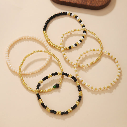 Pulsera elástica apilable de cuentas bohemias para mujer con cuentas de cristal y diseño geométrico