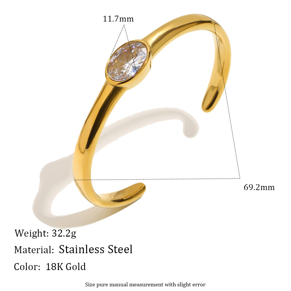 Elegant Minimalist Oval Geometric Stainless Steel Gold Plated Cubic Zirconia Bracelet for Women