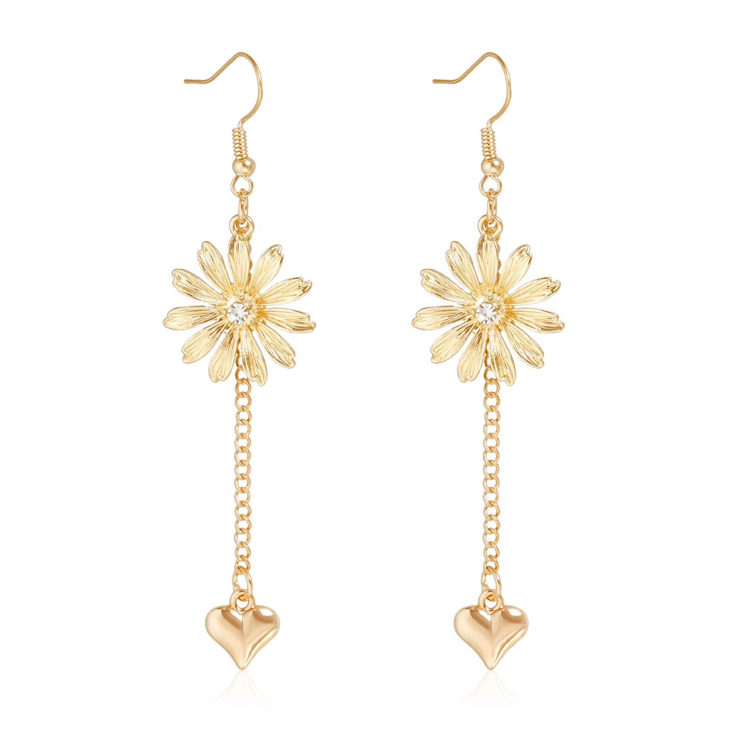 Minimalist Daisy Heart Pendant Necklace with Tassels in Alloy with Plating Finish for Women