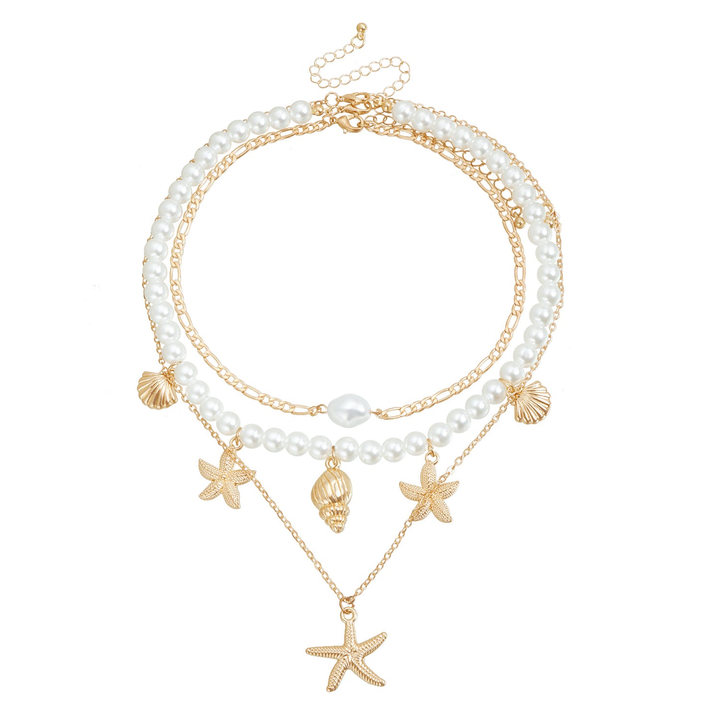 Collar de mujer con colgante de estrella de mar, a la moda, de aleación de zinc con acabado chapado, cadena con medallón de diseño geométrico para vacaciones de verano en la playa