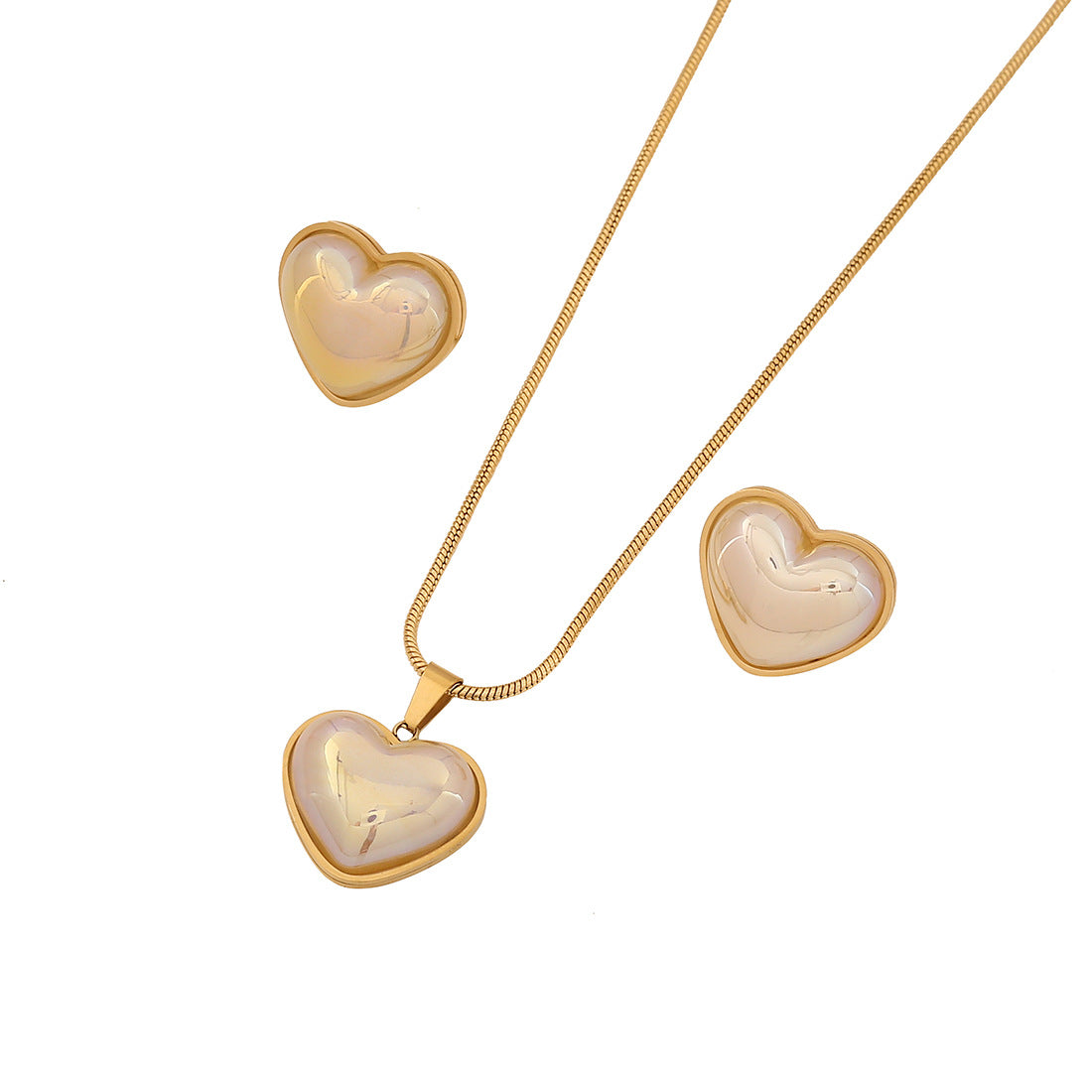Fashionable Heart-Shaped Stainless Steel Necklace Set with Plated Finish for Women Snake Chain