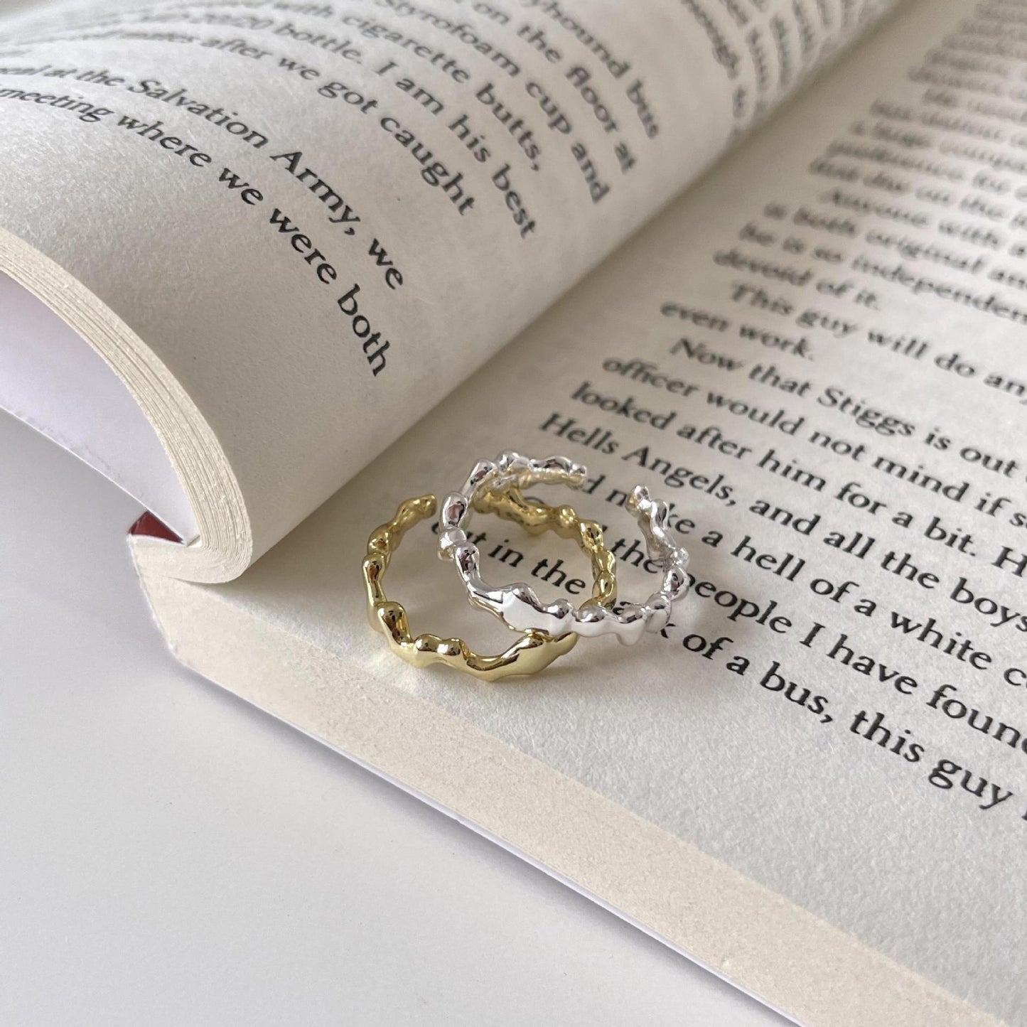 Natural Style Irregular Asymmetrical S925 Sterling Silver Ring for Women with Wave and Waterfall Motifs