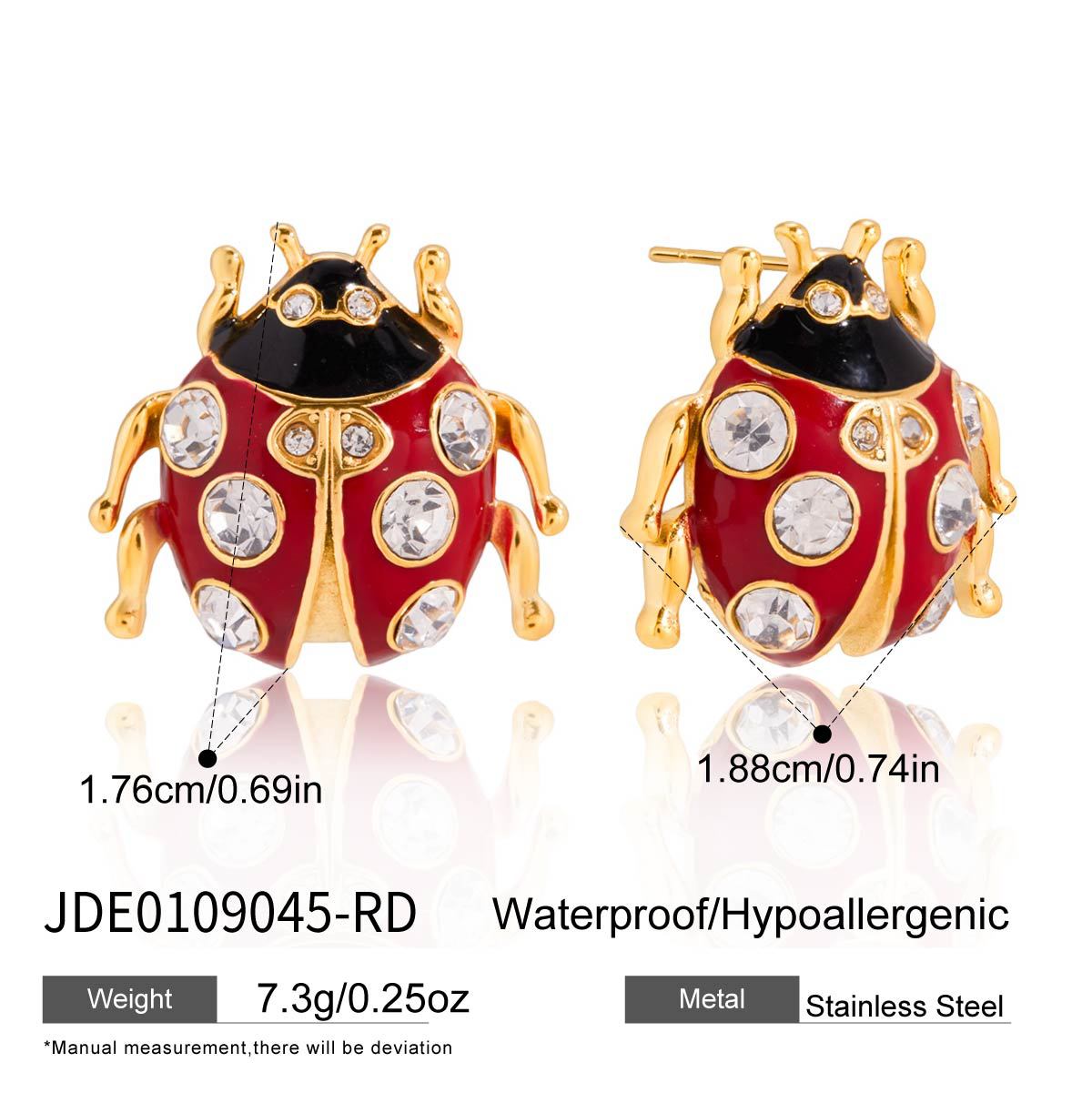 Sweet Stainless Steel Plated Animal Ladybug Stud Earrings for Women