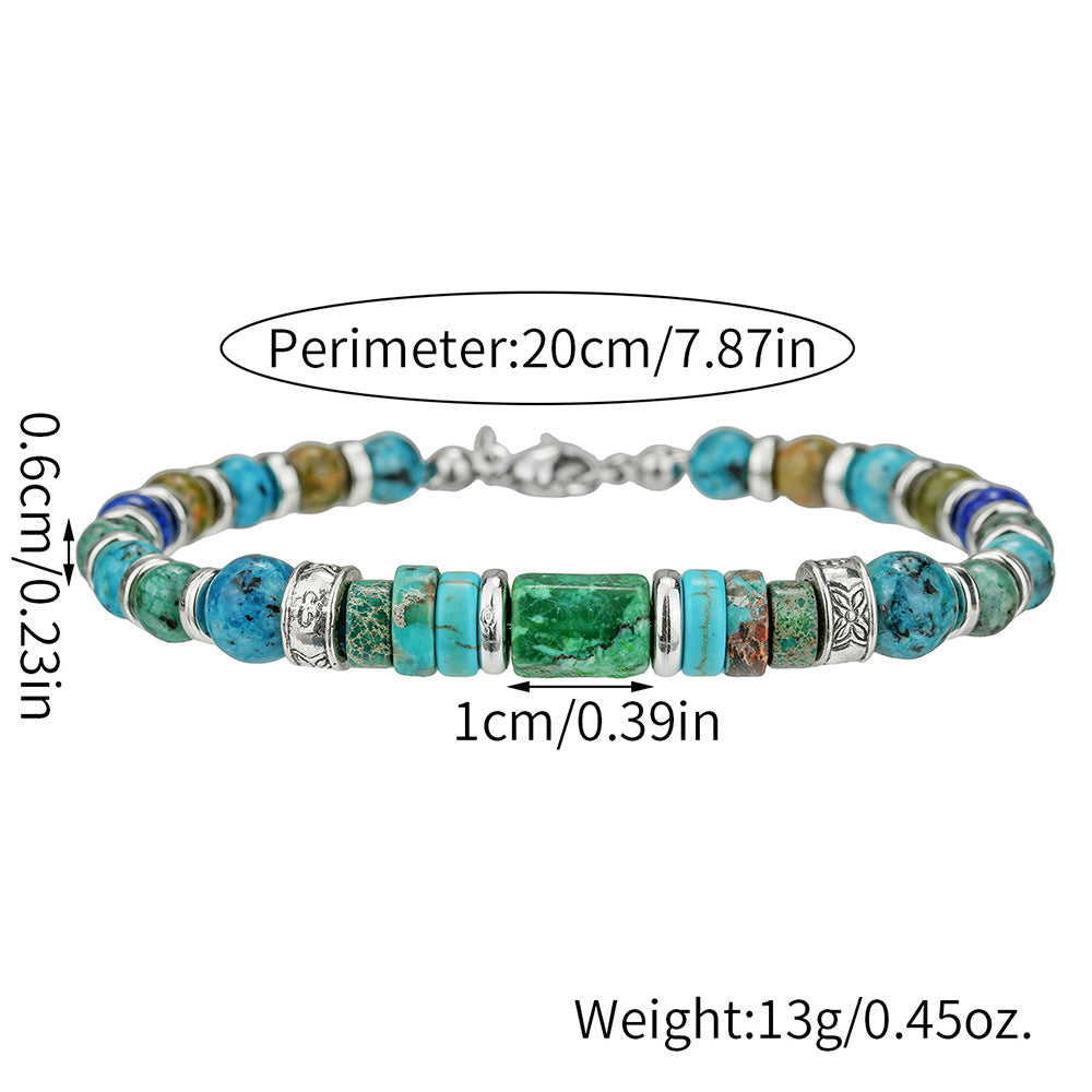Vintage Handmade Geometric Turquoise and Hematite Beaded Bracelet for Unisex