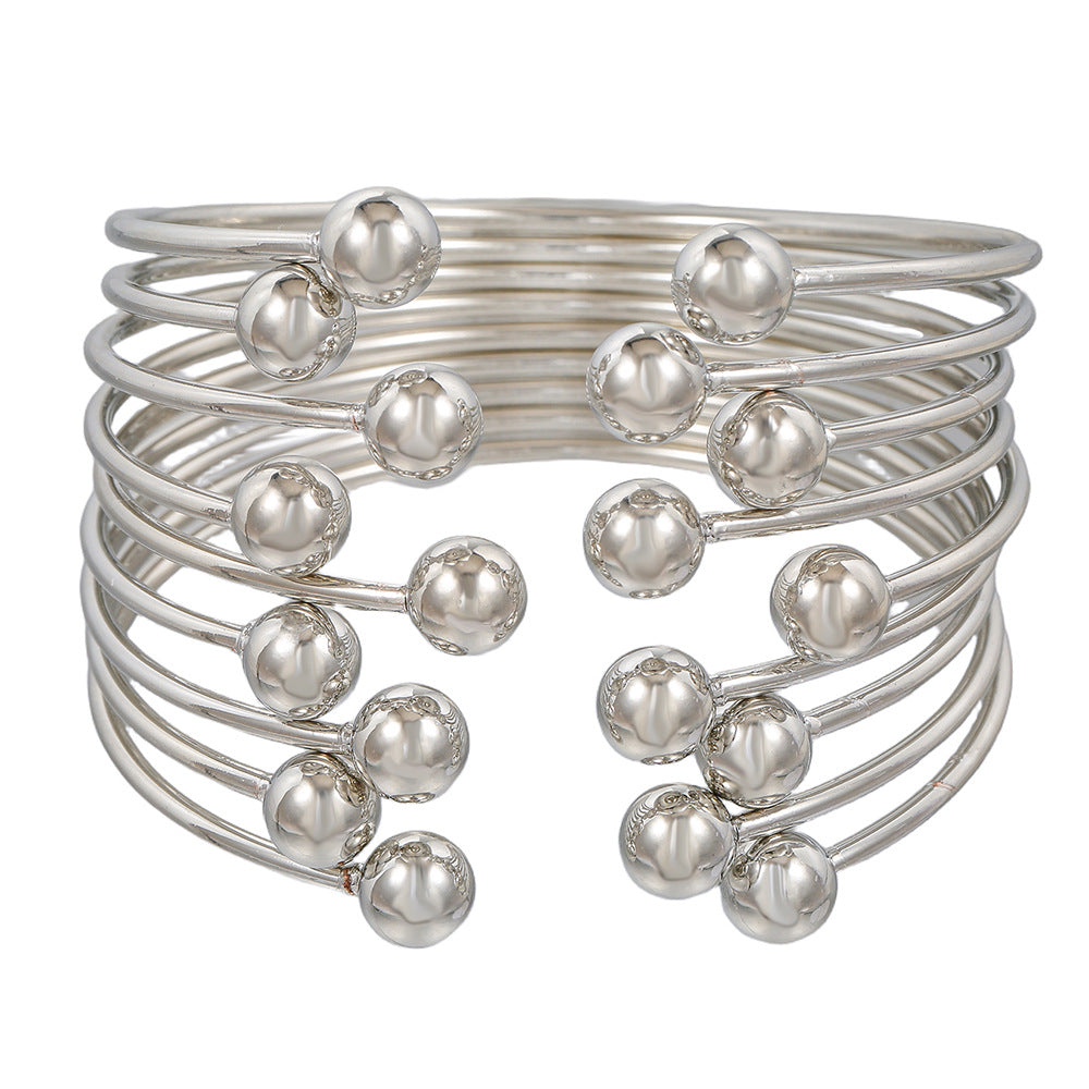 Geometric Round Cuff Bracelet Set in Iron with Electroplating Finish for Unisex Stackable Vintage-Inspired Hip Hop Fashion