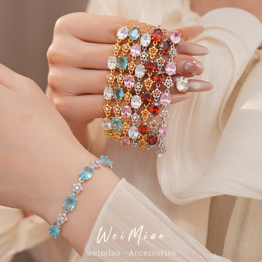 Luxury Elegant Oval Floral Brass Bracelet with 18K Gold Plating and Cubic Zirconia Inlay