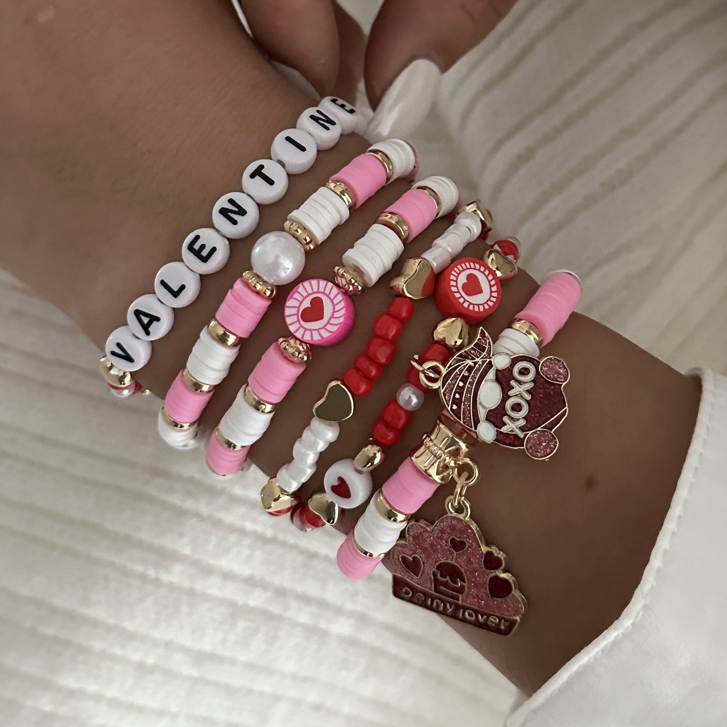 Pink XO Resin Heart Geometric Bracelet