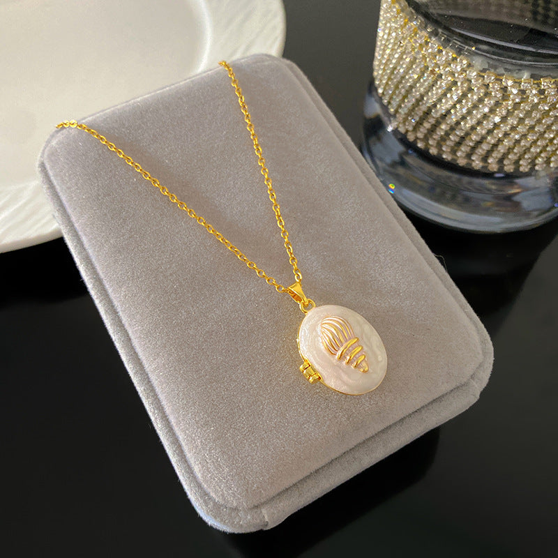 Vintage Enamel Drip Oil Oval Heart Brass Pendant Titanium Steel Necklace Cable Chain