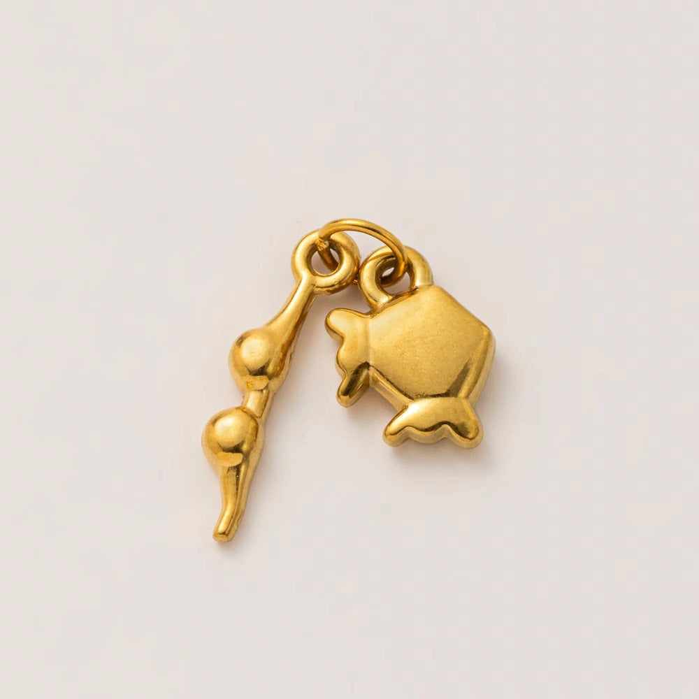 Vintage 18K Gold Plated Stainless Steel DIY Charm Bar Cross Crown Roman Numeral Dice Airplane Shoe Accessories