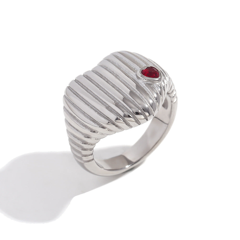 Vintage-Inspired Geometric Stainless Steel Snake Ring with 18K Gold Plating and Teardrop Heart Scale Texture for Women