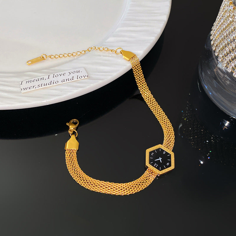 Minimalist Gold Plated Titanium Steel Round Dial Necklace Geometric Line Design