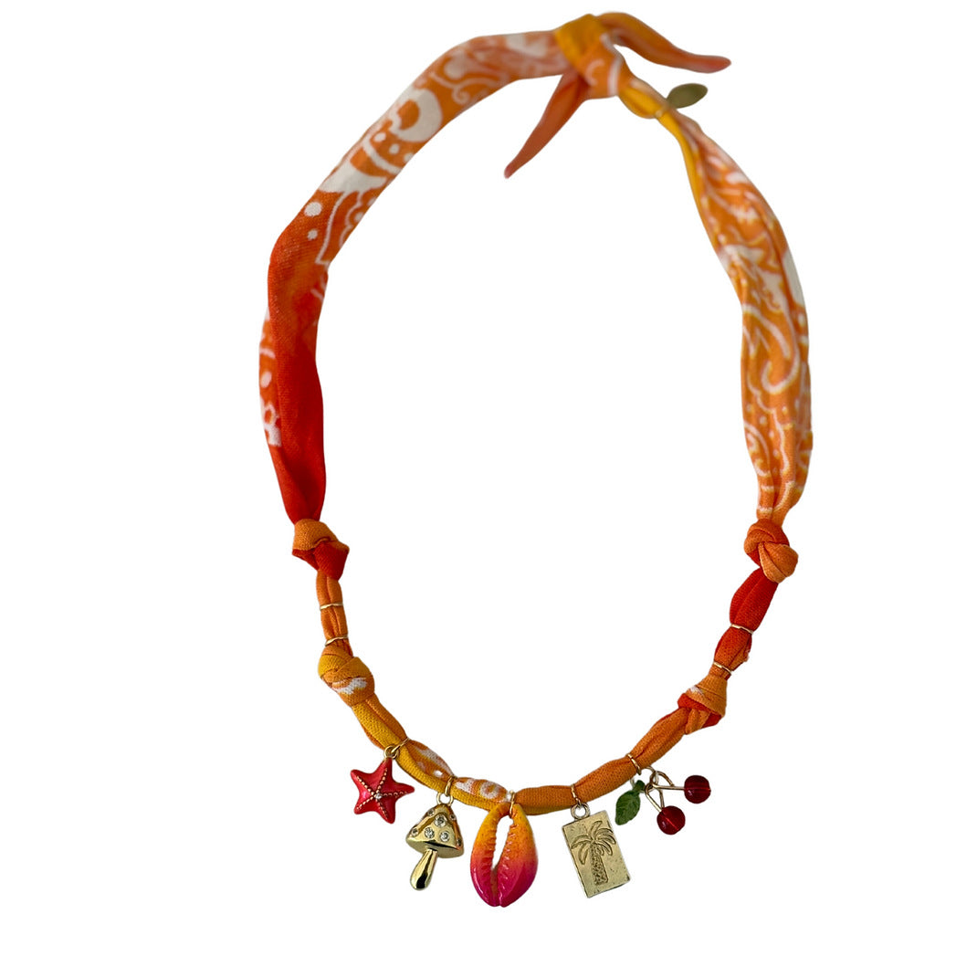 Bohemian Style Star Mushroom Cherry Multi-Pendant Necklace for Women with Copper Chain and Resin Pendants, Electroplated Finish