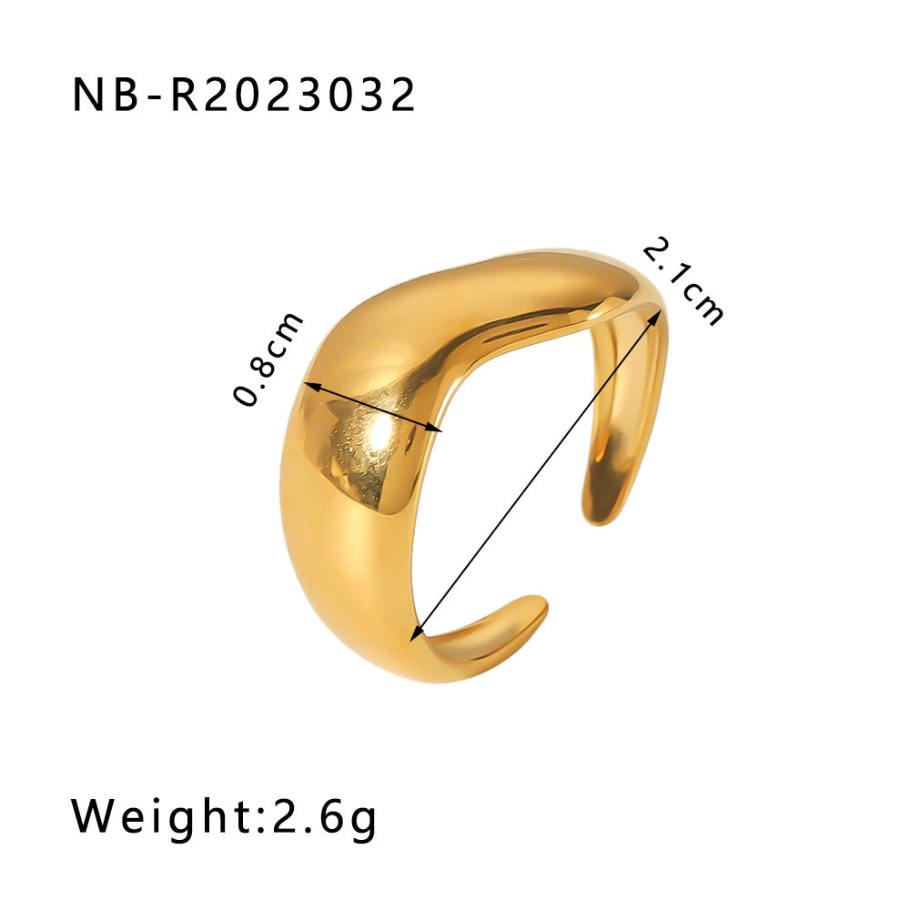 Minimalist Heart-Shaped Geometric Stainless Steel Open Ring for Women with 18K Vacuum Plating Finish