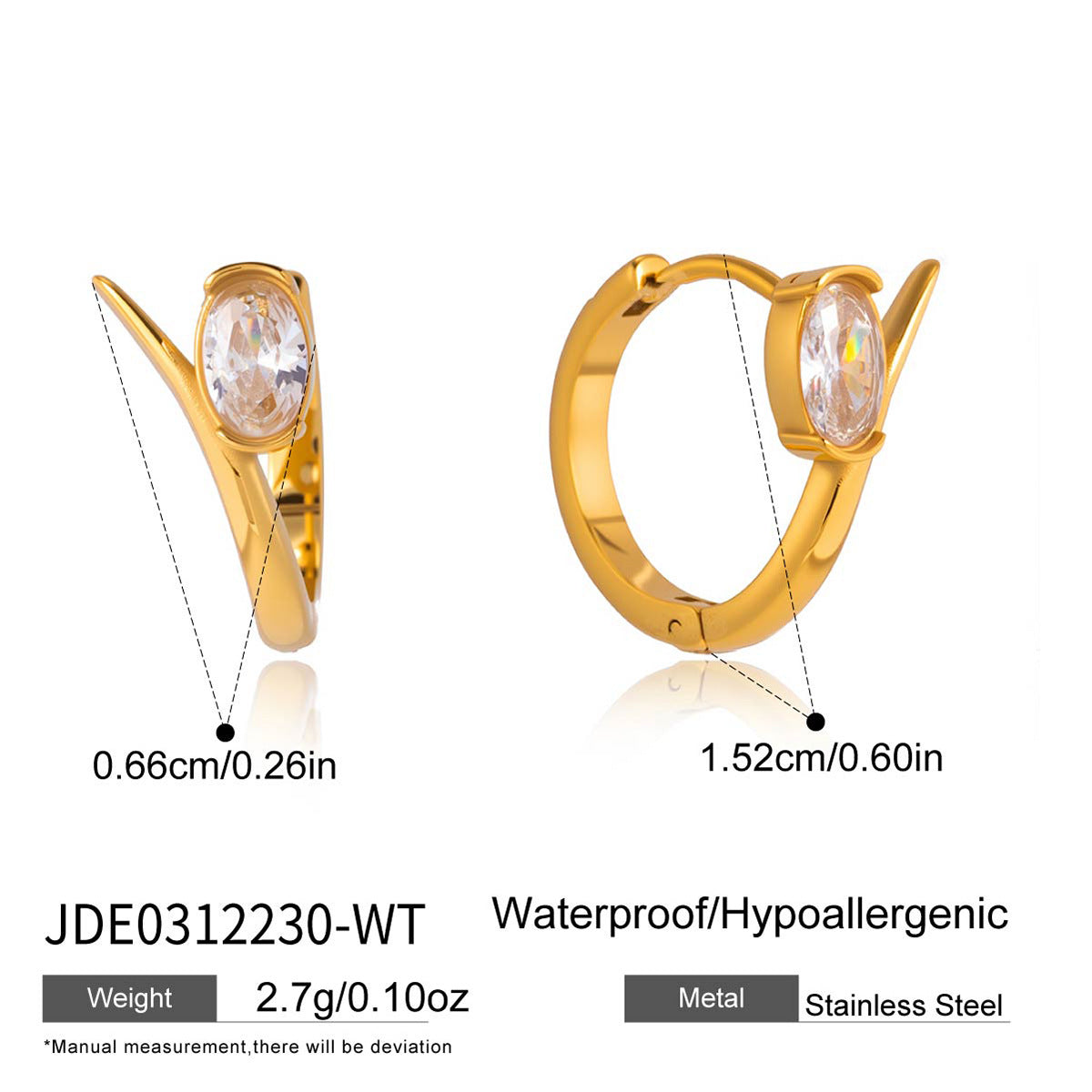 Orecchini a clip a C in acciaio inossidabile placcato con zirconia cubica, design geometrico elegante e minimalista da donna
