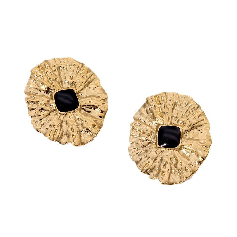 Vintage French-Inspired Geometric Stainless Steel Stud Earrings for Women with Plated Finish