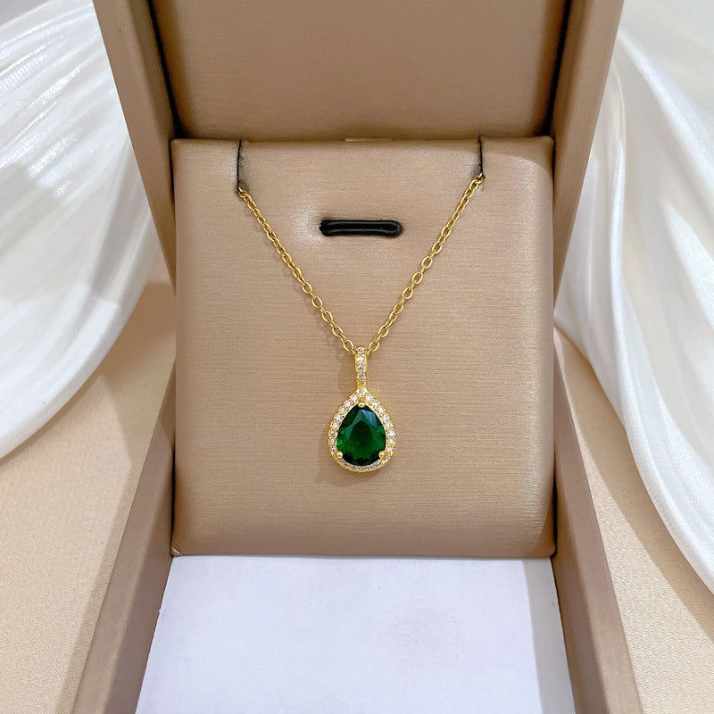 Set di collana e orecchini pendenti geometrici in acciaio al titanio di lusso con intarsi di strass