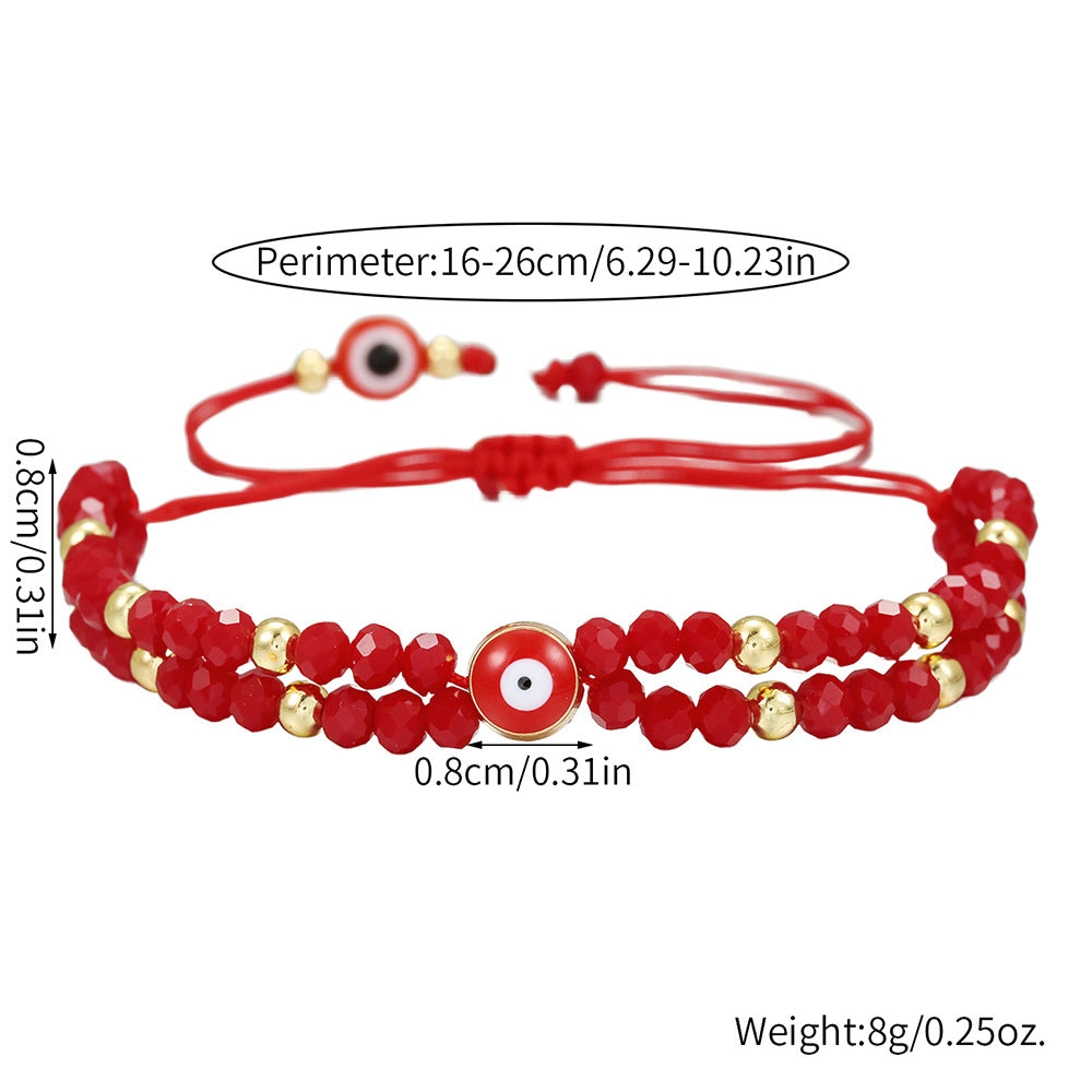 Handmade Geometric Red Crystal Glass Bead Bracelet Adjustable Cord Unisex