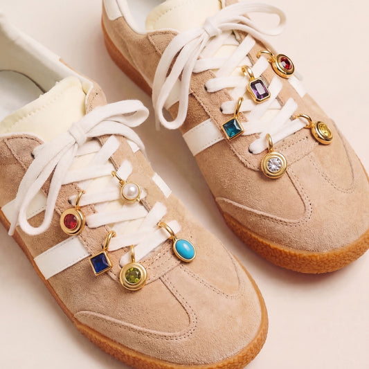 18K Gold Plated Stainless Steel Geometric Birthstone Charm Bar with Cubic Zirconia PVD Coating for DIY Shoe Accessories