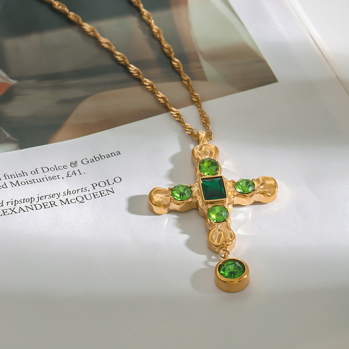Elegant Cubic Zirconia Cross Geometric Plated Stainless Steel Necklace for Women